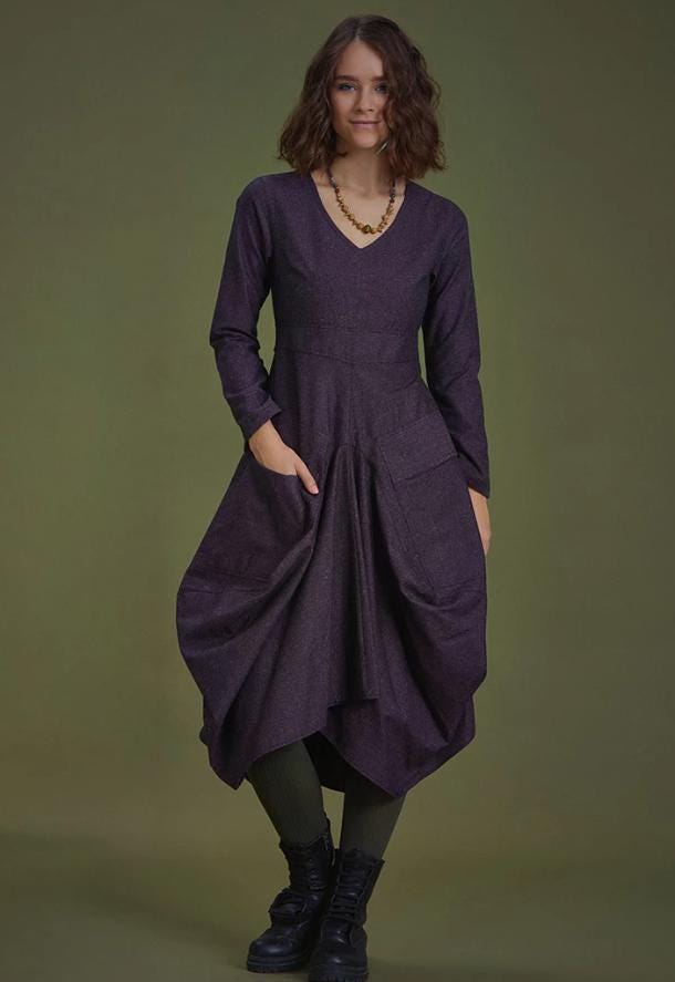 V Neck Boho Long Sleeve Asymmetric Dress With V Neck Boho Long Sleeve Asymmetric Dress With
