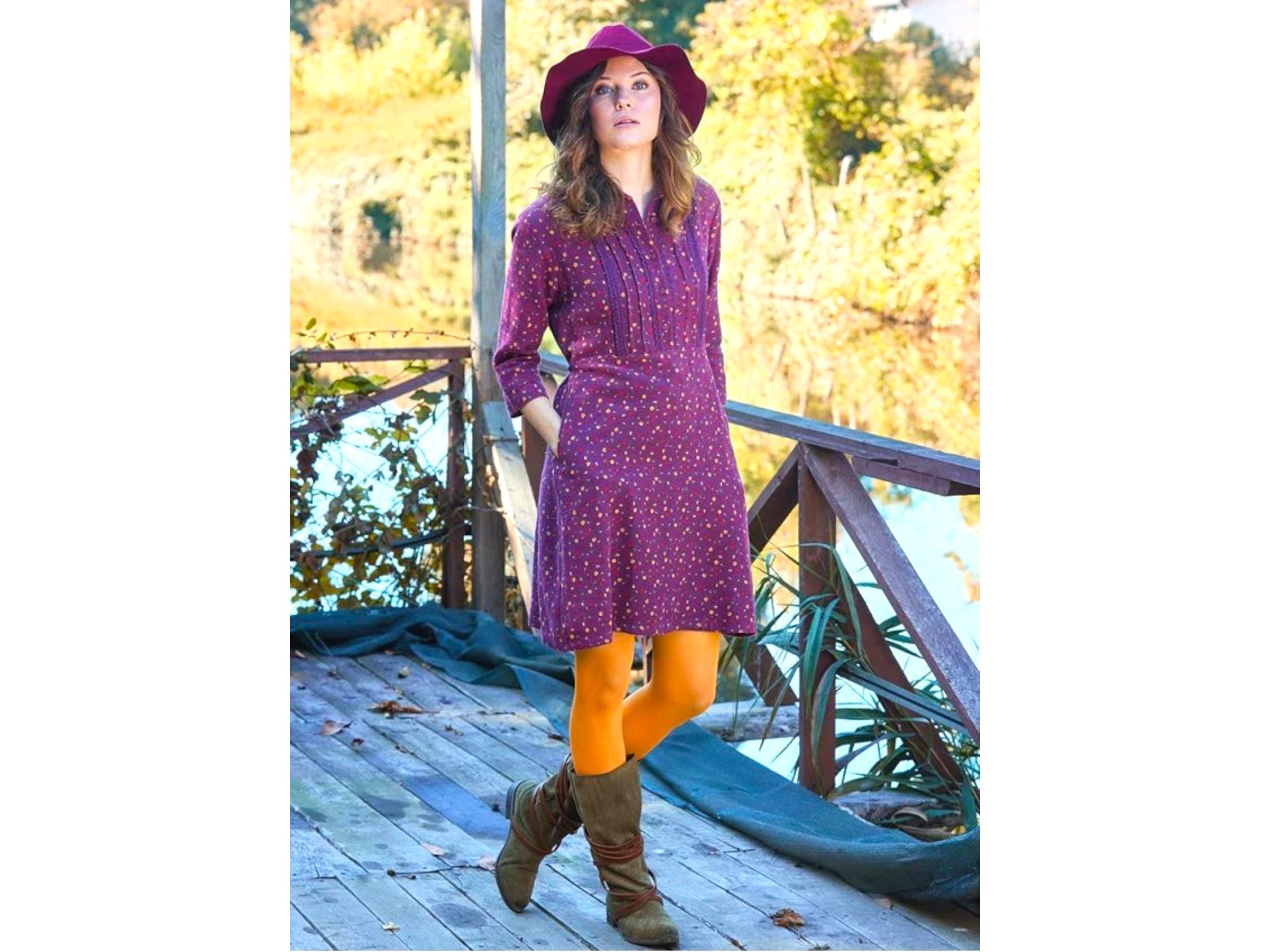Purple Flannel Cotton Dress With Lace Button Details Purple Flannel Cotton Dress With Lace Button Details